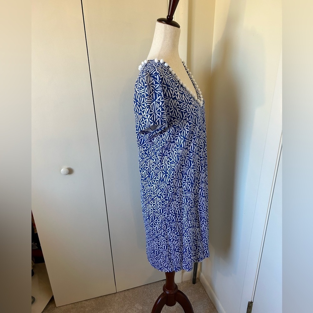 LILLY PULITZER ETTA CORSICA BLUE White Short Sleeve DRESS SIZE L LIKE NEW! - Picture 5 of 6